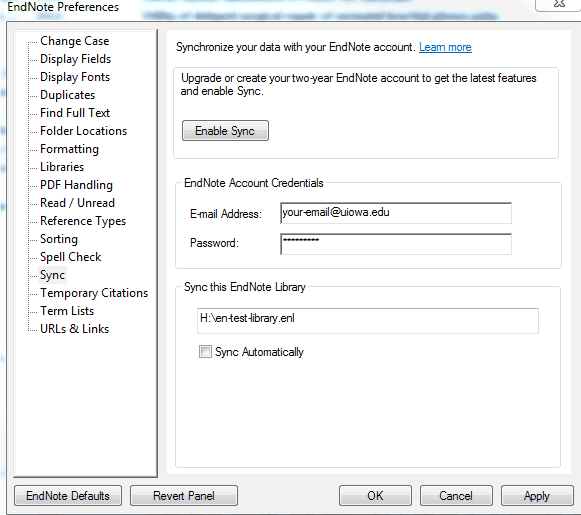 image of EndNote preferences interface
