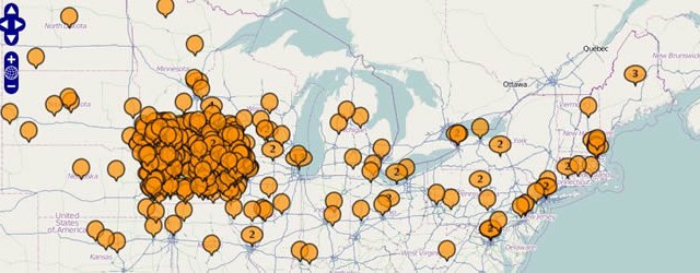Geographic locations of Iowa Women's Archives collections