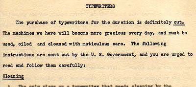 Wartime policy concerning purchase of new office equipment, 1943