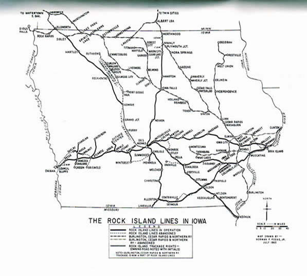 Map of the Rock Island Lines in Iowa, 1963, taken from "The Palimpsest" (September 1963)