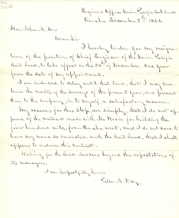 Example correspondence - a resignation letter of Peter A. Day