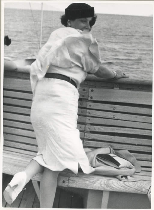 Lil Picard on a boat in the Adriatic off Italy, 1940s. From “The Belated Honeymoon: A Picture Book for Lil from Dell.”