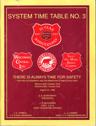 Wisconsin Central Timetable 1998