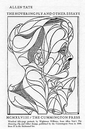 Woodcut title-page poctrait, by Wightman Wilinnes, from Allen Tate's The Hocering Fly and Other Esuys, publsted by the Cummington Pres in 1919.