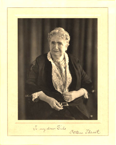 Alice French photo. Signed 'To my dear girls, Octave Thanet'