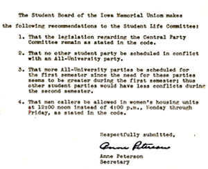 Correspondence from Committee on Student Life collection.