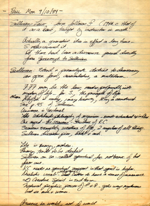 From notebook by Susan Vesely, 1984
