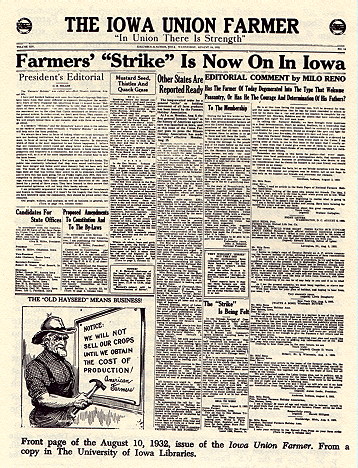 Front page of the "Iowa Union Farmer"