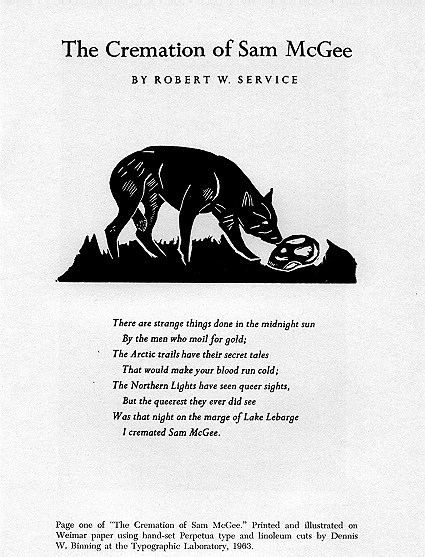 Page one of "The Cremation of Sam McGee"