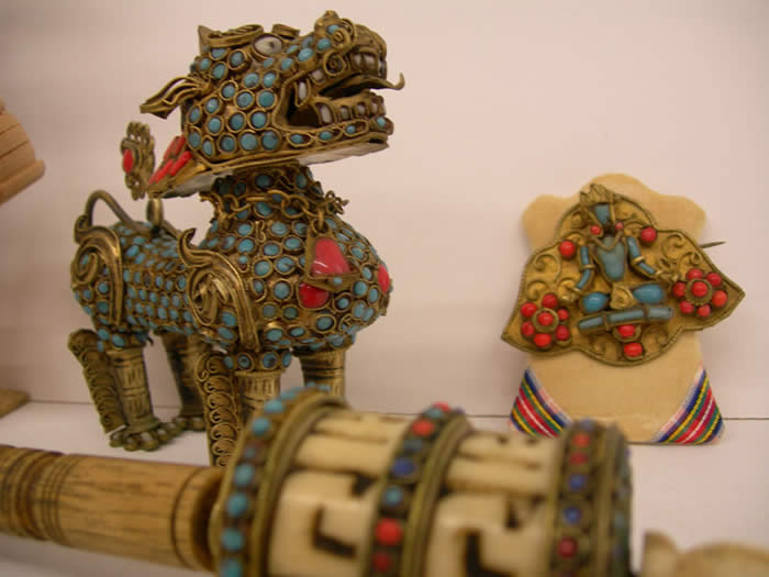 Jeweled Lion, Prayer Wheels, Pendant