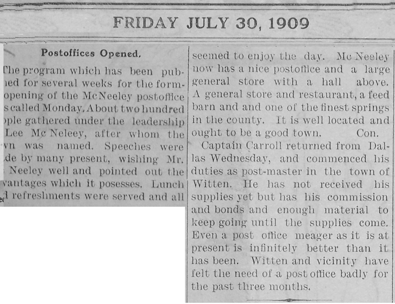 McNeely July 30, 1909