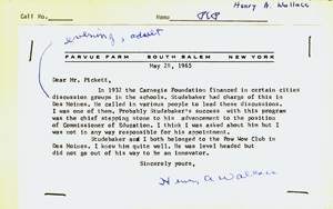 Letter from Henry A. Wallace to Paul Pickett, 1965