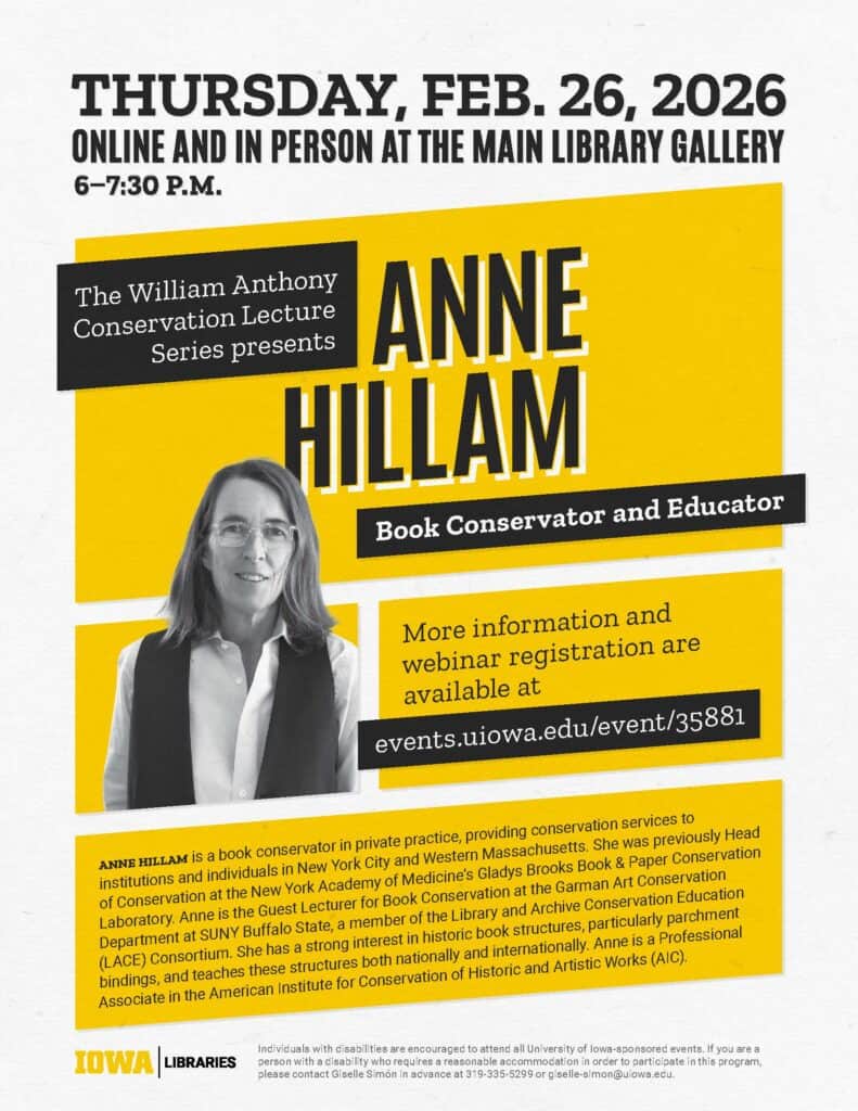 digital poster detailing the 2026 William Anthony Lecture in Conservation featuring Anne Hillam