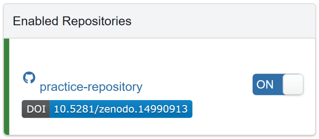 Screenshot of Zenodo showing blue DOI button