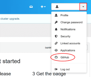 Screenshot showing dropdown menu on Zenodo with a red border around the dropdown menu indicator and a red circle around "GitHub" near the bottom of the dropdown list.