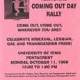 National Coming Out Day flyer, 1999 Lesbian, Gay, Bisexual, and Transgender Staff and Faculty Association Records [RG03.0011.001], University Archives.