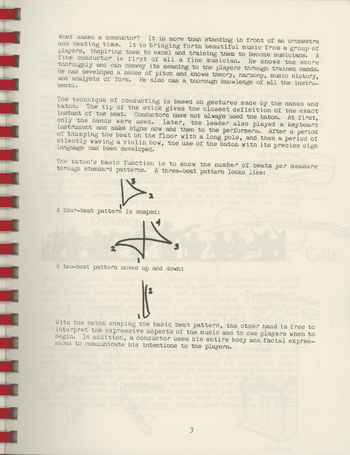 Illustration of baton movements, with typed words. A transcription is available on this page.