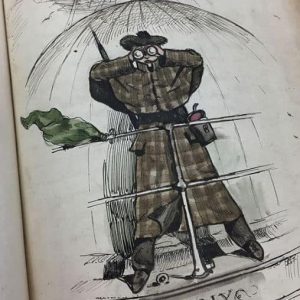 Drawing of traveler on boat