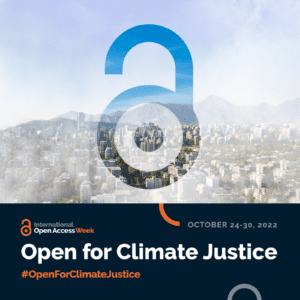International Open Access Week (October 24-30) Open for Climate Justice (Open Access logo over polluted skyline)