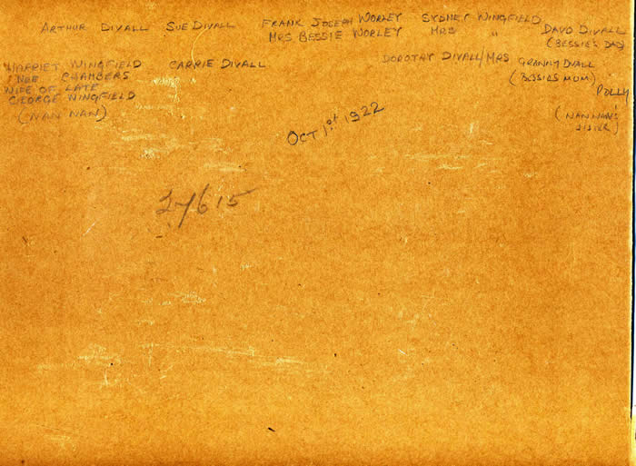 Back of wedding photo with names of persons appearing in photograph