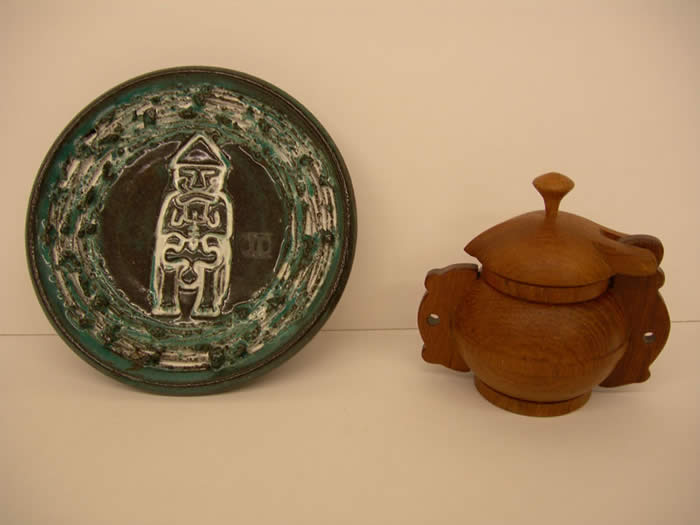 Ceramic Plate, Wooden Bowl Replica