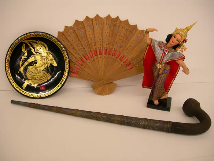 Lacquer Plate, Sandalwood Fan, Doll, Opium Pipe