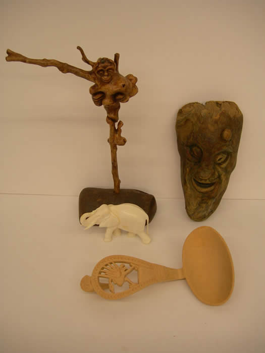 Figures Carved from Tree Roots, Hand-crafted Ladle, Carved Ivory Elephant