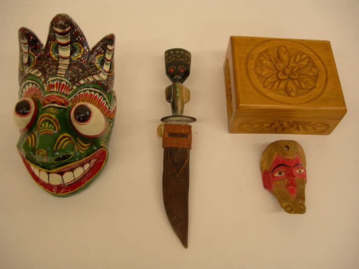 Mask of Devil, Hunting Knife, Cigarette Box, Miniature Mask