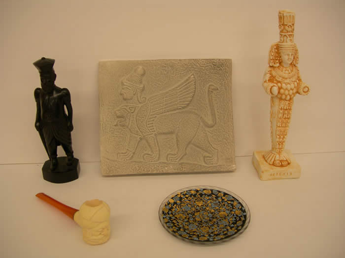 Pipe, Plate, Artemis Statuette,  Hittite King Statuette