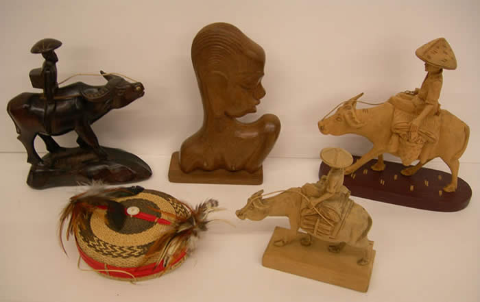 Hand-carved Male and Female Figures, Ingorot Hat, Cariboa