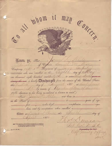 Discharge papers, James H. White
