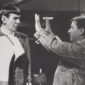 Nicholas Meyer and Leonard Nimoy on the Star Trek movie set.