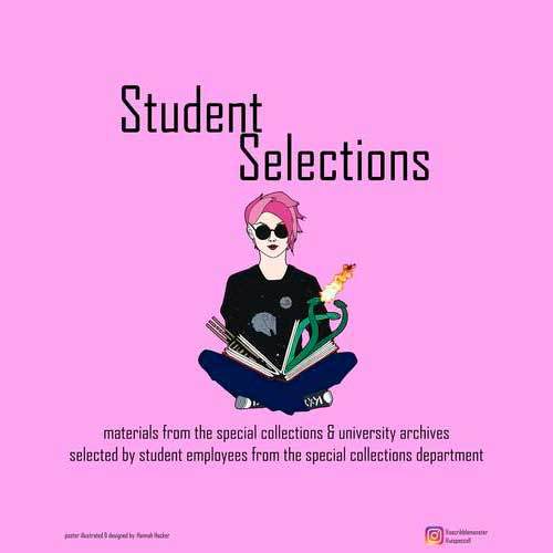 Student with pink hair and wearing Star Wars shirt sitting cross-legged with open book in lap. Fire-breathing dragon emerges from the pages.